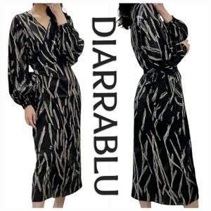 NWT Diarrablu‎ Lala Wrap Midi Dress Size M [8-10] Scribble Noir Black Gold